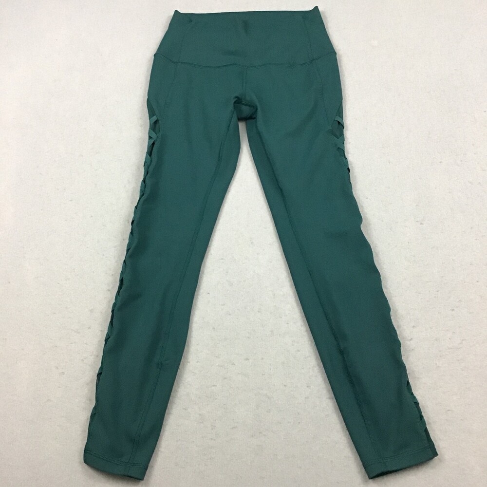 Lululemon Pants Women 6 Green Solid Strappy Side Traing Tight High Rise Running